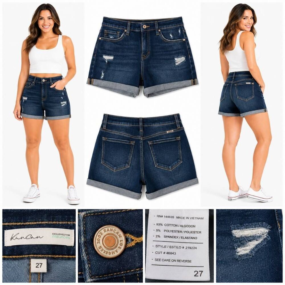 KanCan Distressed Cuffed Denim Shorts Size 27 Dark Wash